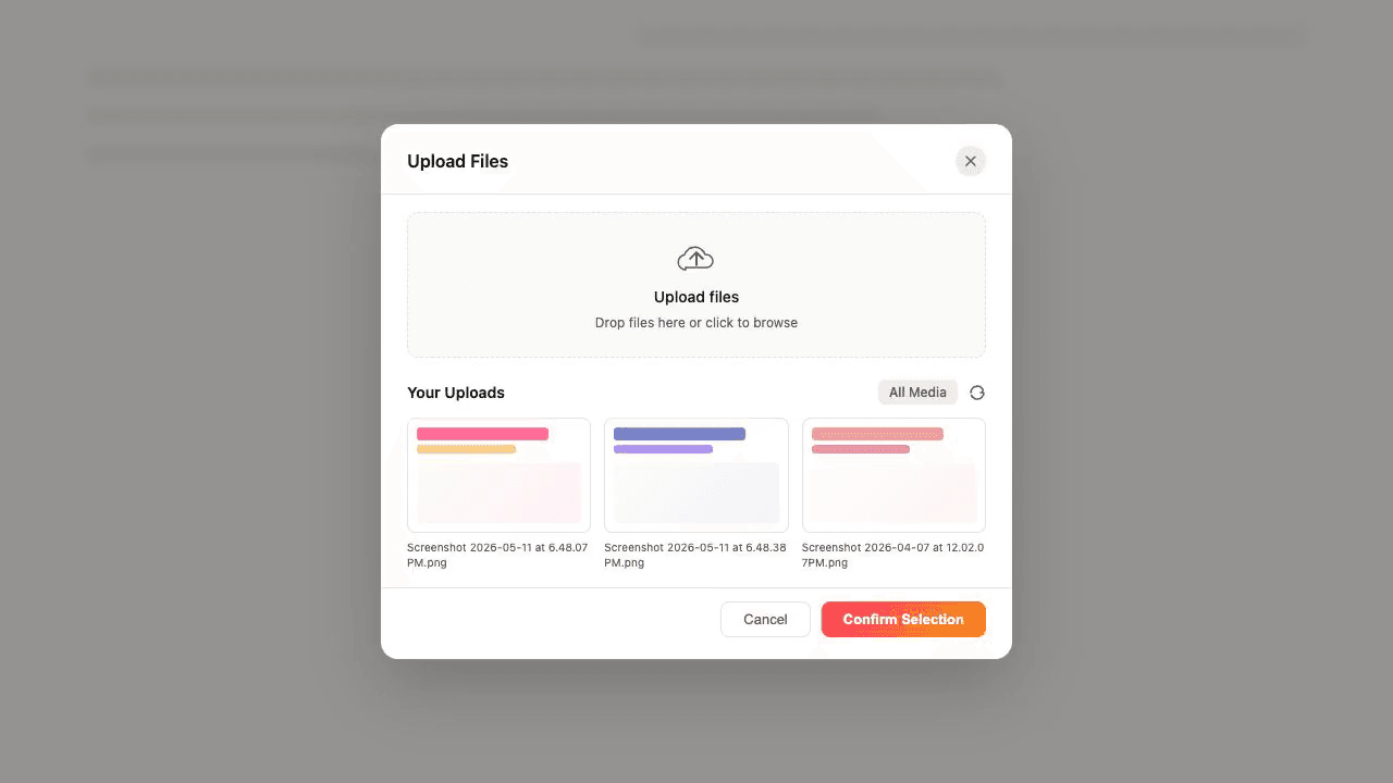 ngram studio asset drop area accepting documents, links, and screen recordings