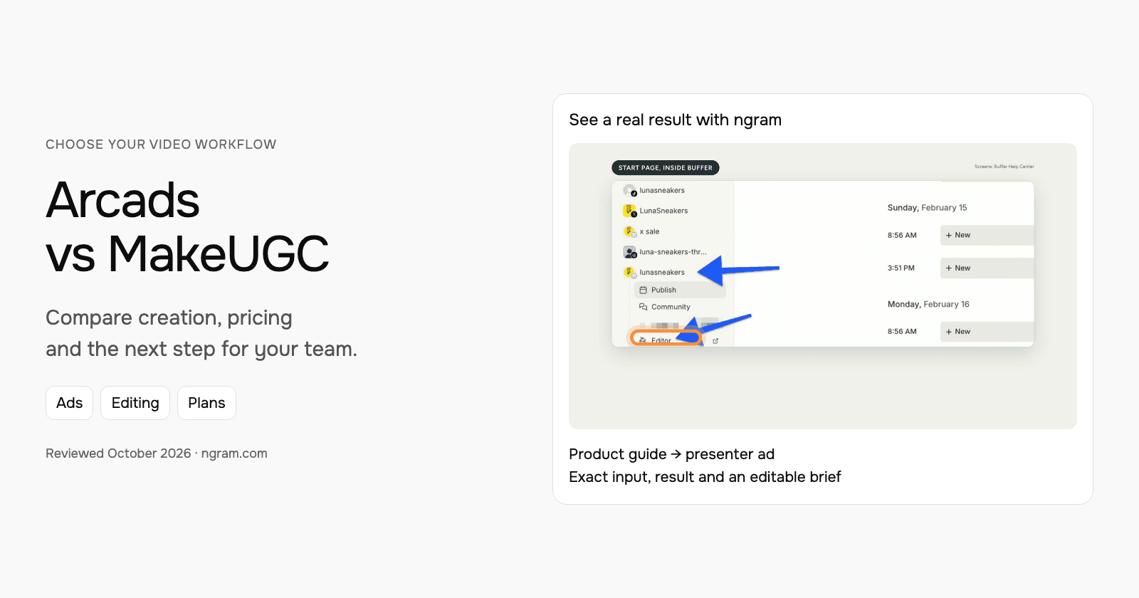 Arcads vs MakeUGC: AI actors, reusable workflows and editing
