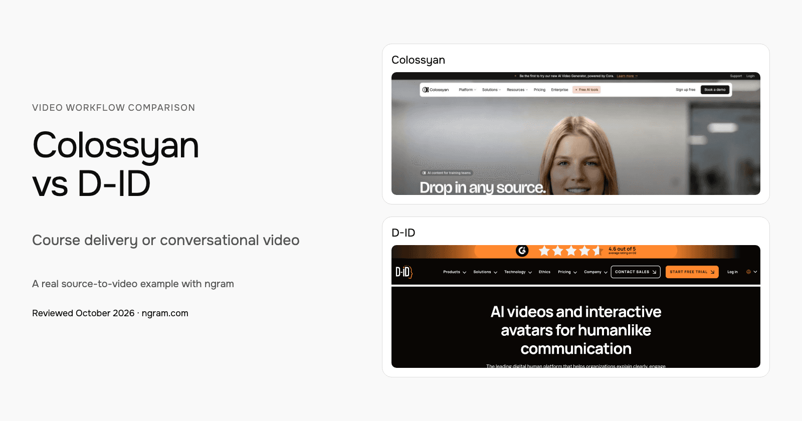 Colossyan vs D-ID: Course delivery or conversational video