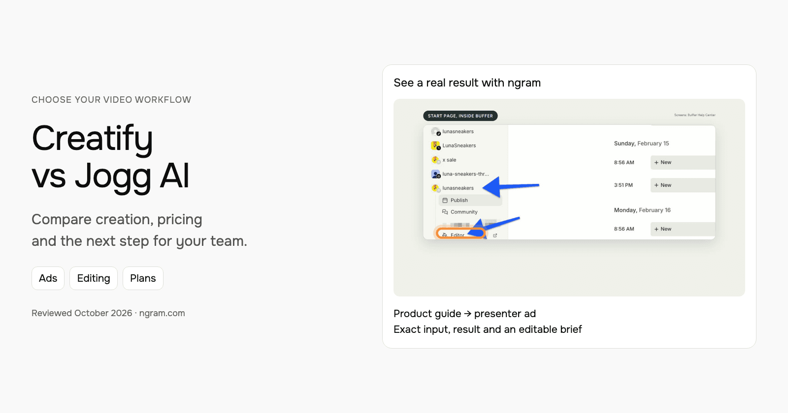 Creatify vs Jogg AI: product-URL ads, agents and campaign workflows