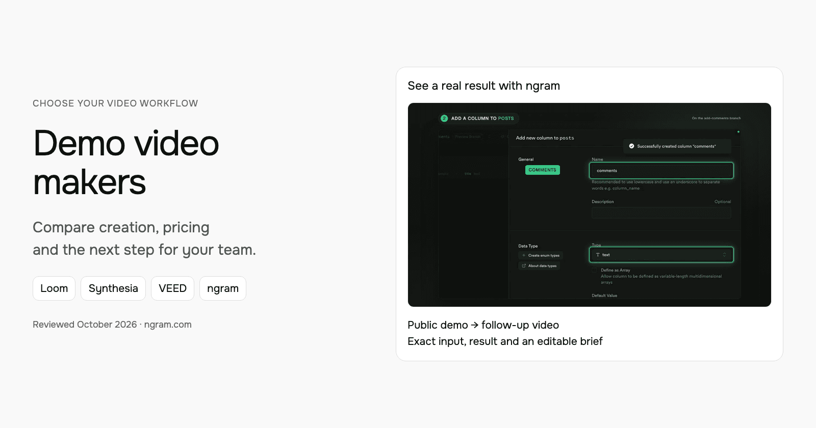 Demo video makers: ngram, Loom, Synthesia and VEED