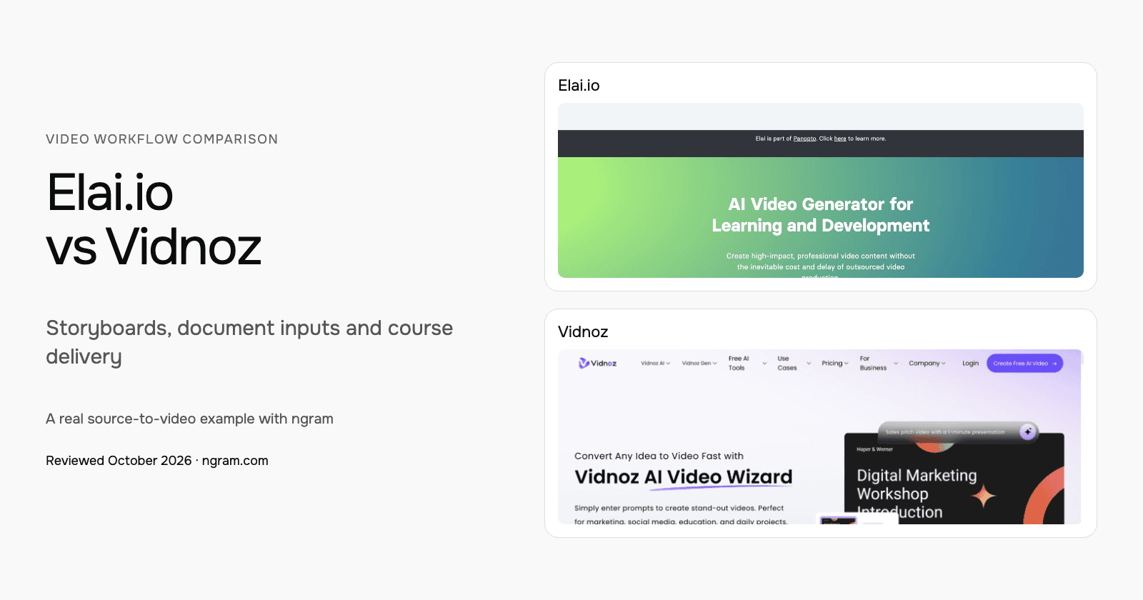 Elai.io vs Vidnoz: Storyboards, document inputs and course delivery