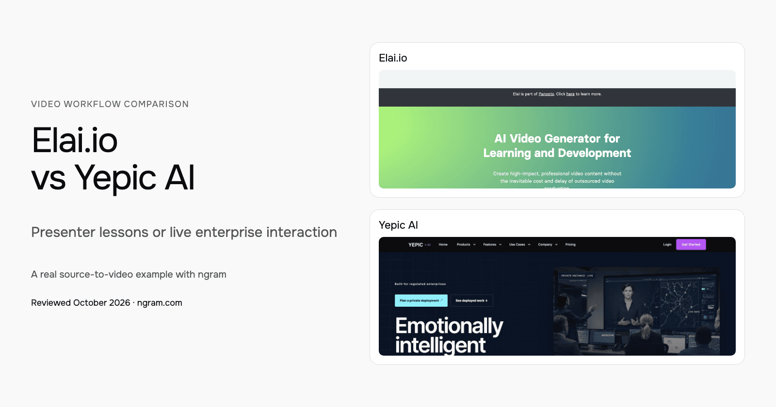 Elai.io vs Yepic AI: Presenter lessons or live enterprise interaction