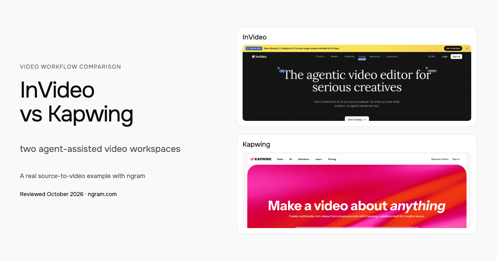 InVideo vs Kapwing: two agent-assisted video workspaces