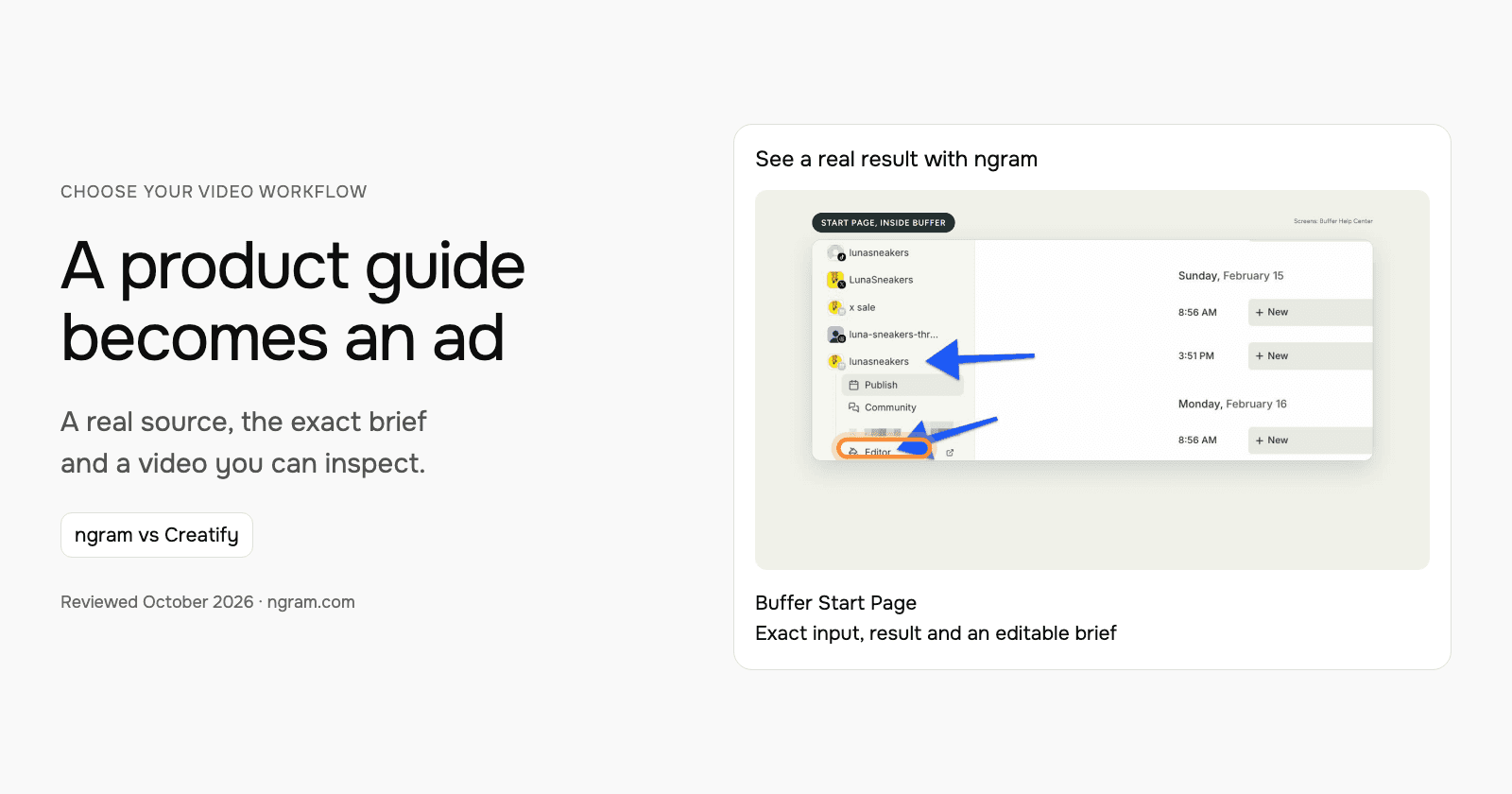 ngram vs Creatify for an ad from a real product guide