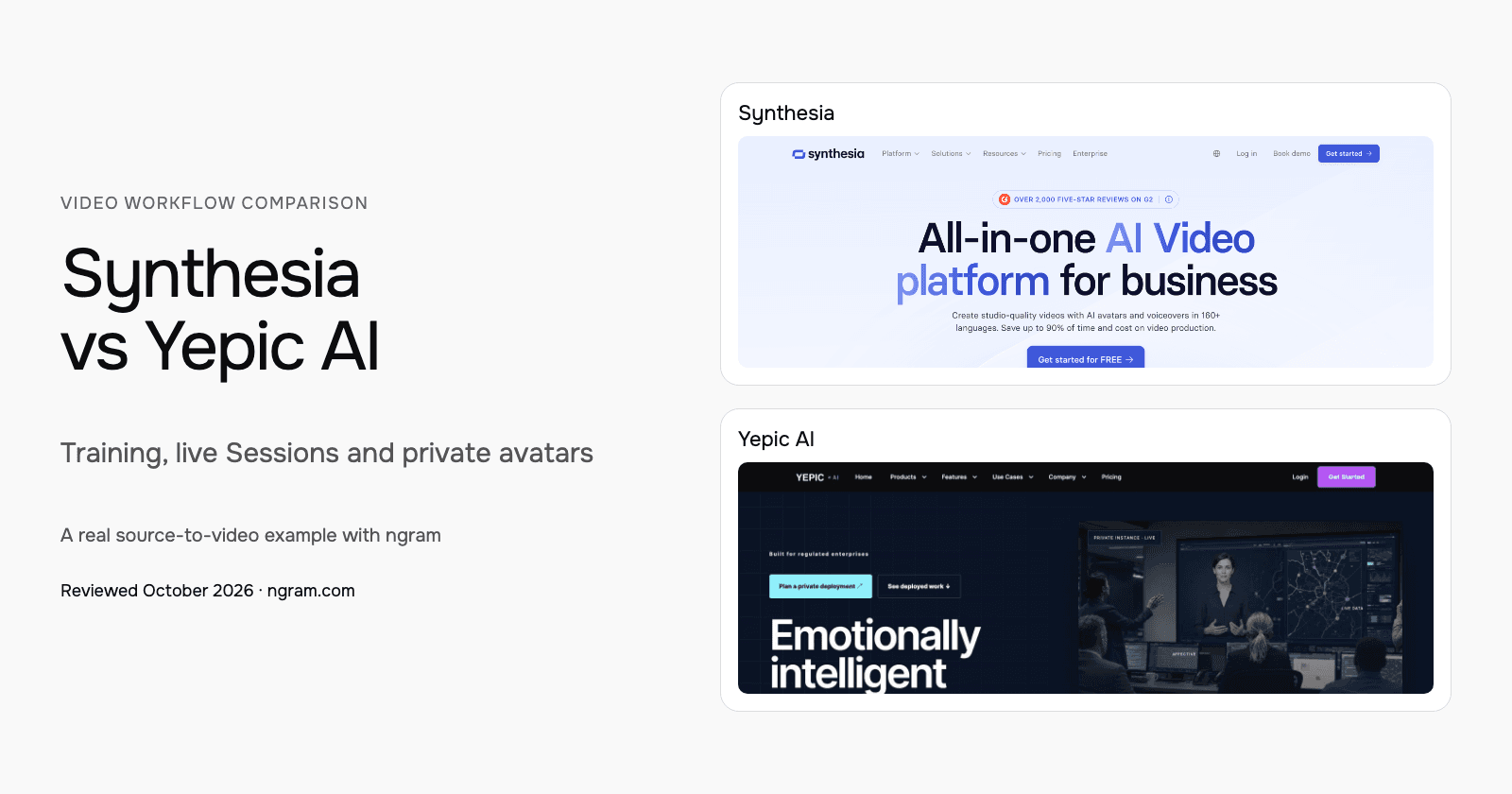 Synthesia vs Yepic AI: Training, live Sessions and private avatars