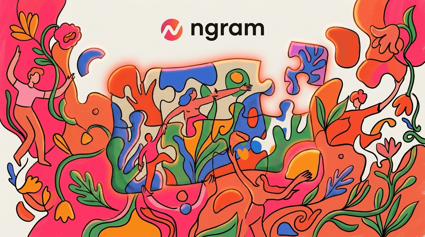 Completed ngram launch visual with a colourful branded scene treatment.