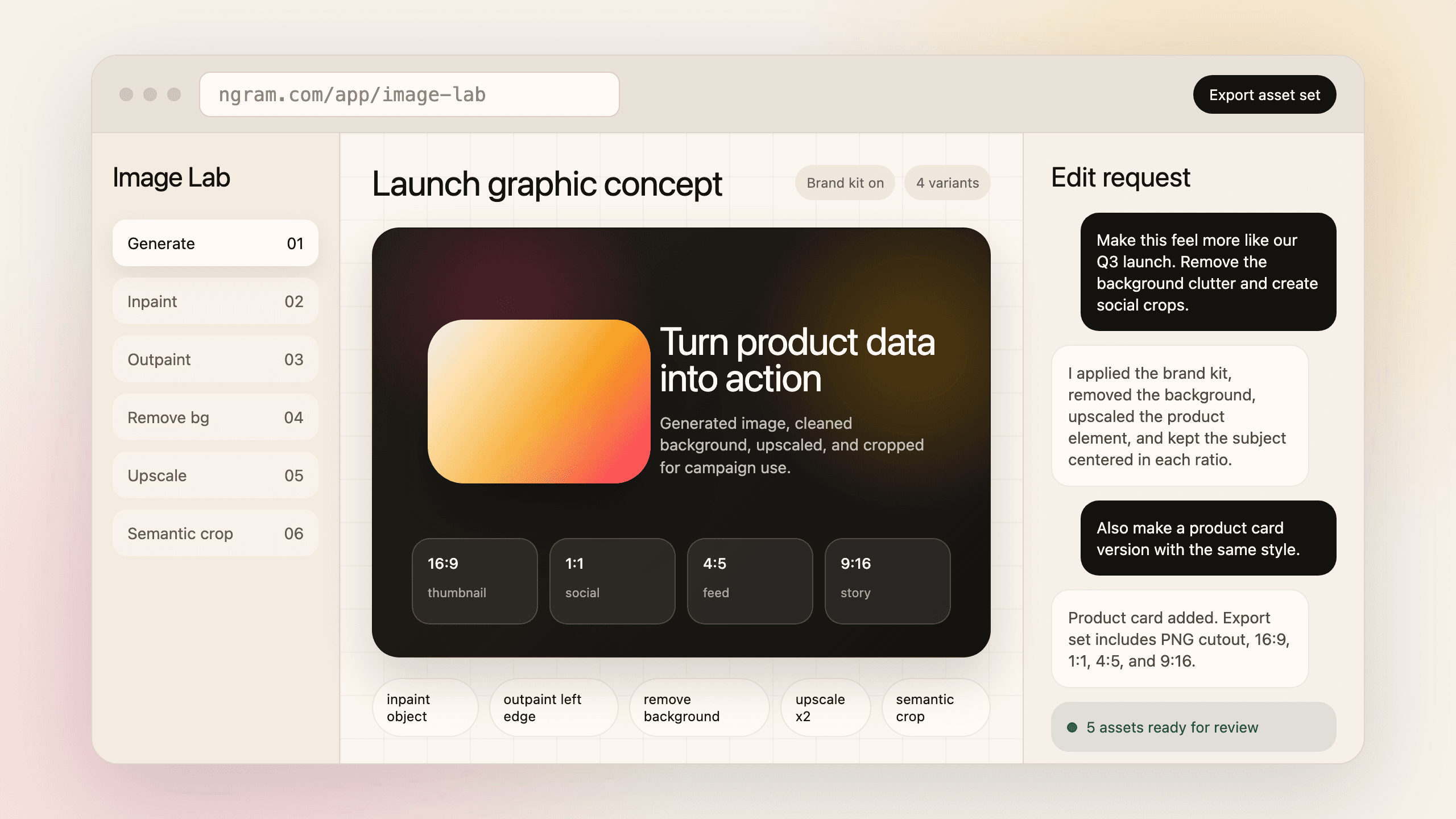 Temporary mock of the Image Lab workflow. Replace with a real app screenshot after launch.