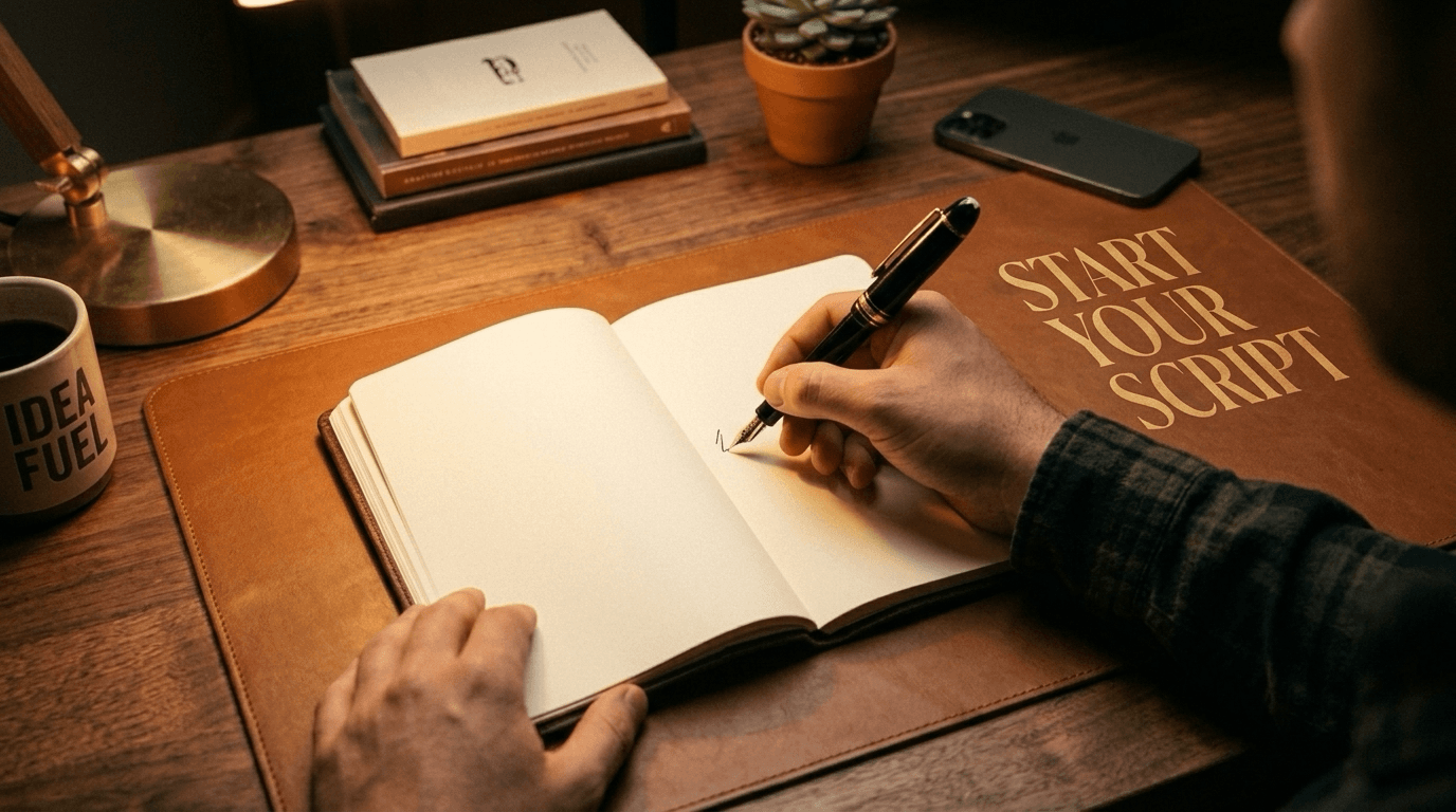 Completed Studio business-video scene focused on writing and planning.