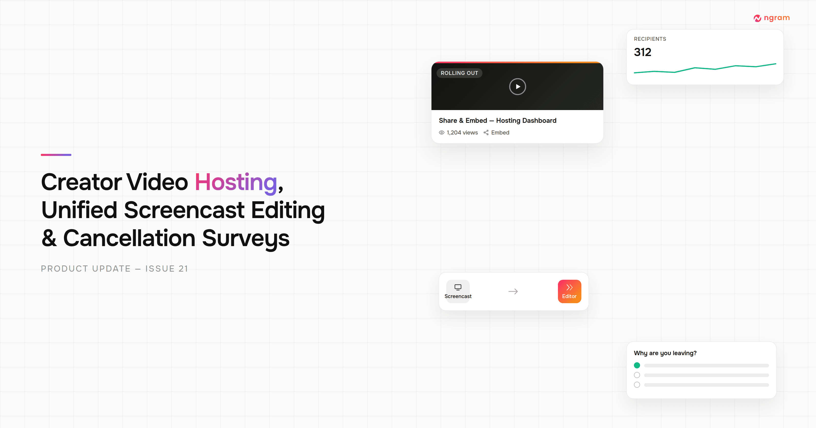 Product Update: Creator Video Hosting, Unified Screencast Editing, and Cancellation Surveys — August 15, 2026