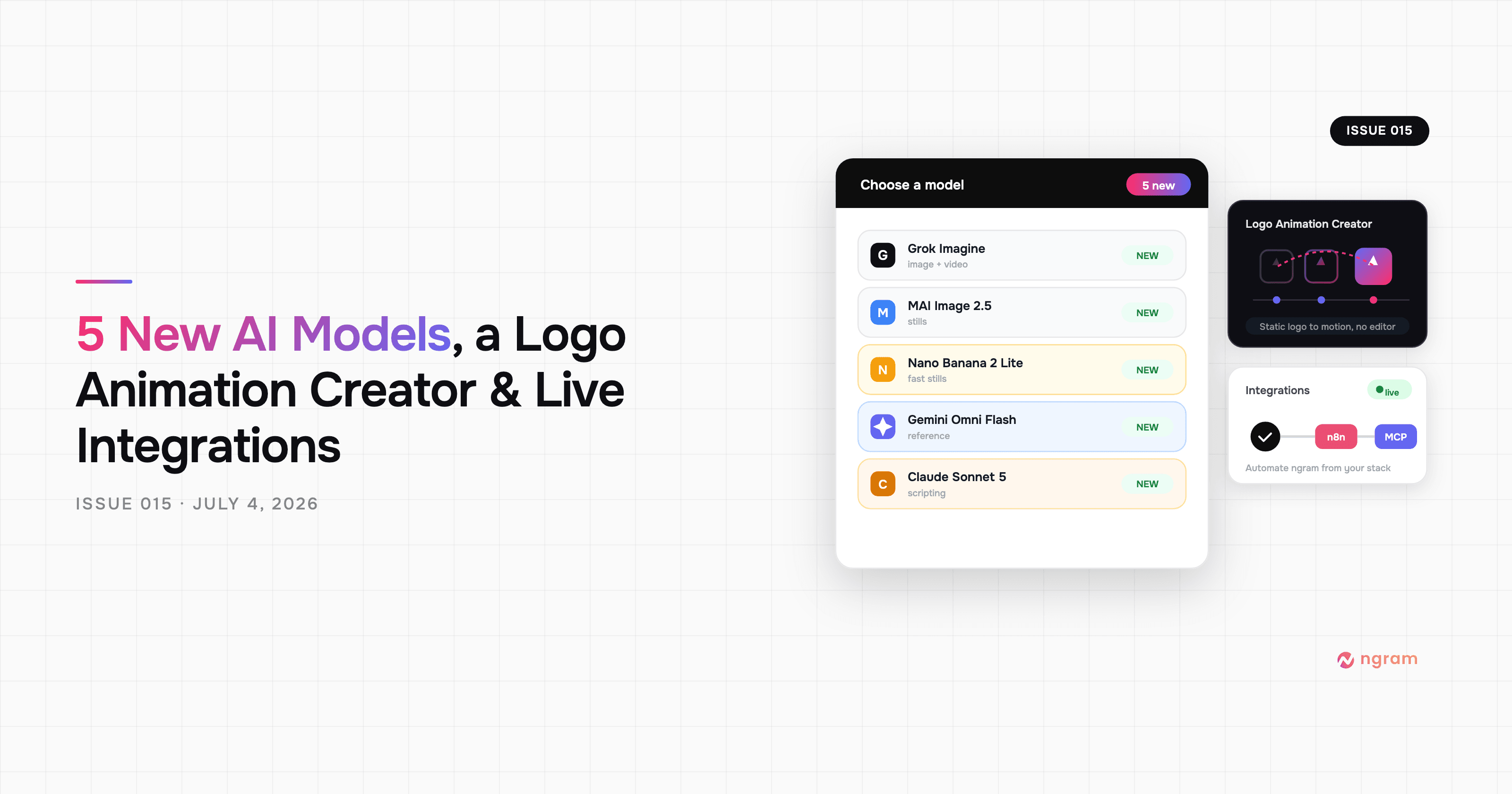 Product Update: New AI Models, Logo Animation Creator, and Live n8n/MCP Integrations — July 4, 2026