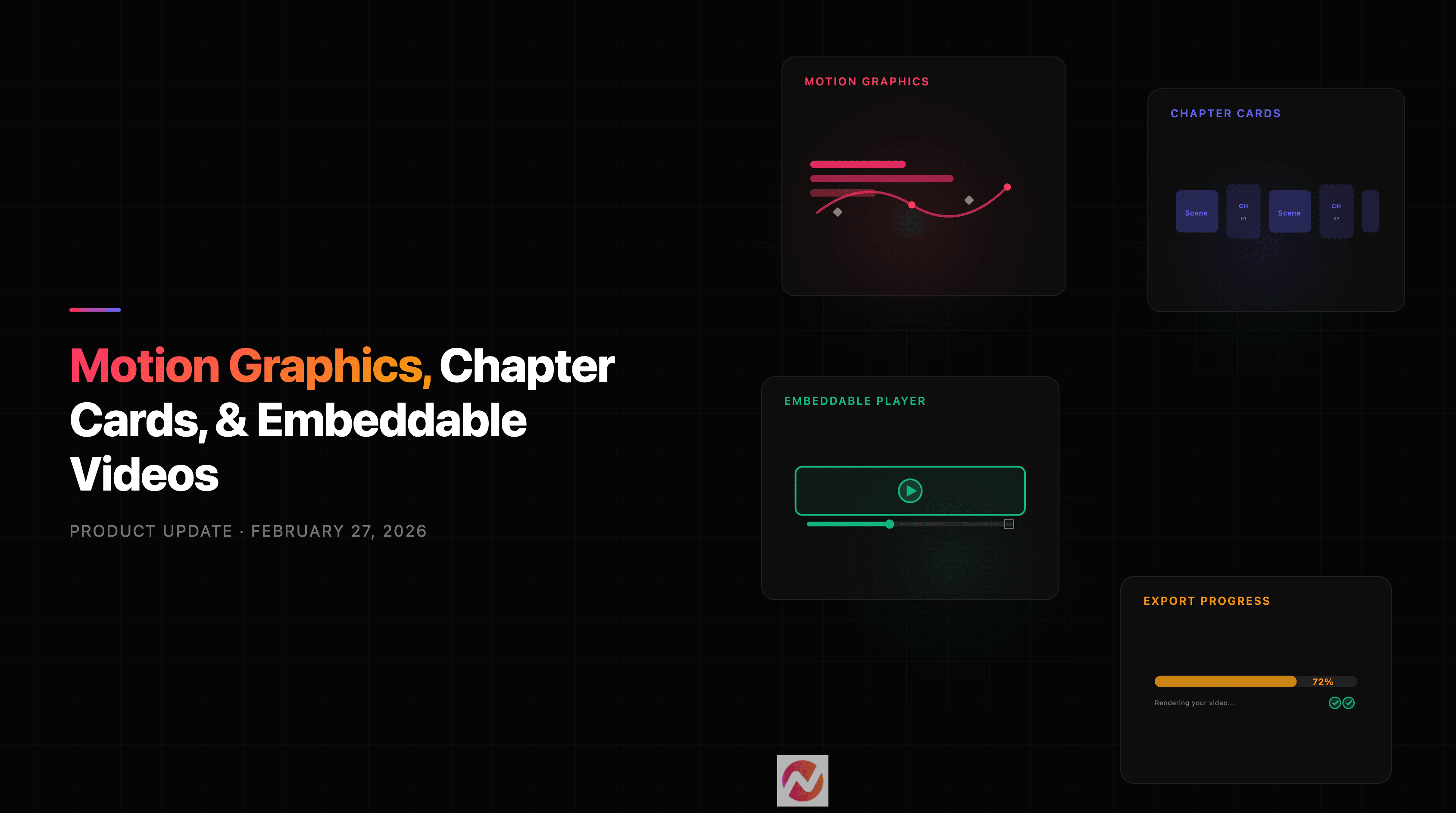 Product Update: Motion Graphics, Chapter Cards, and Embeddable Videos - February 27, 2026