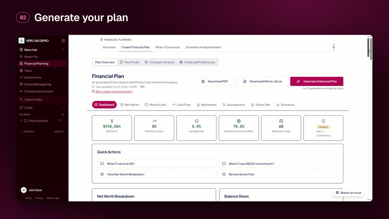 VERU 365: a financial plan in minutes
