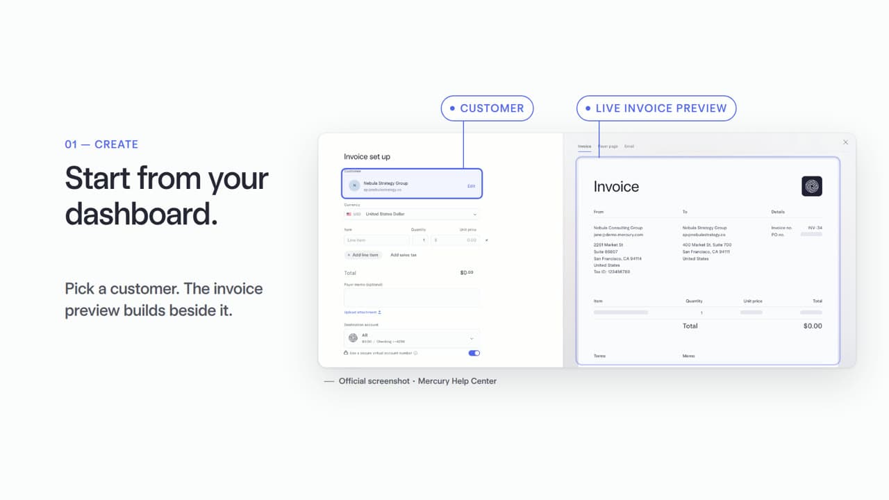 Mercury Invoicing — From work to invoice