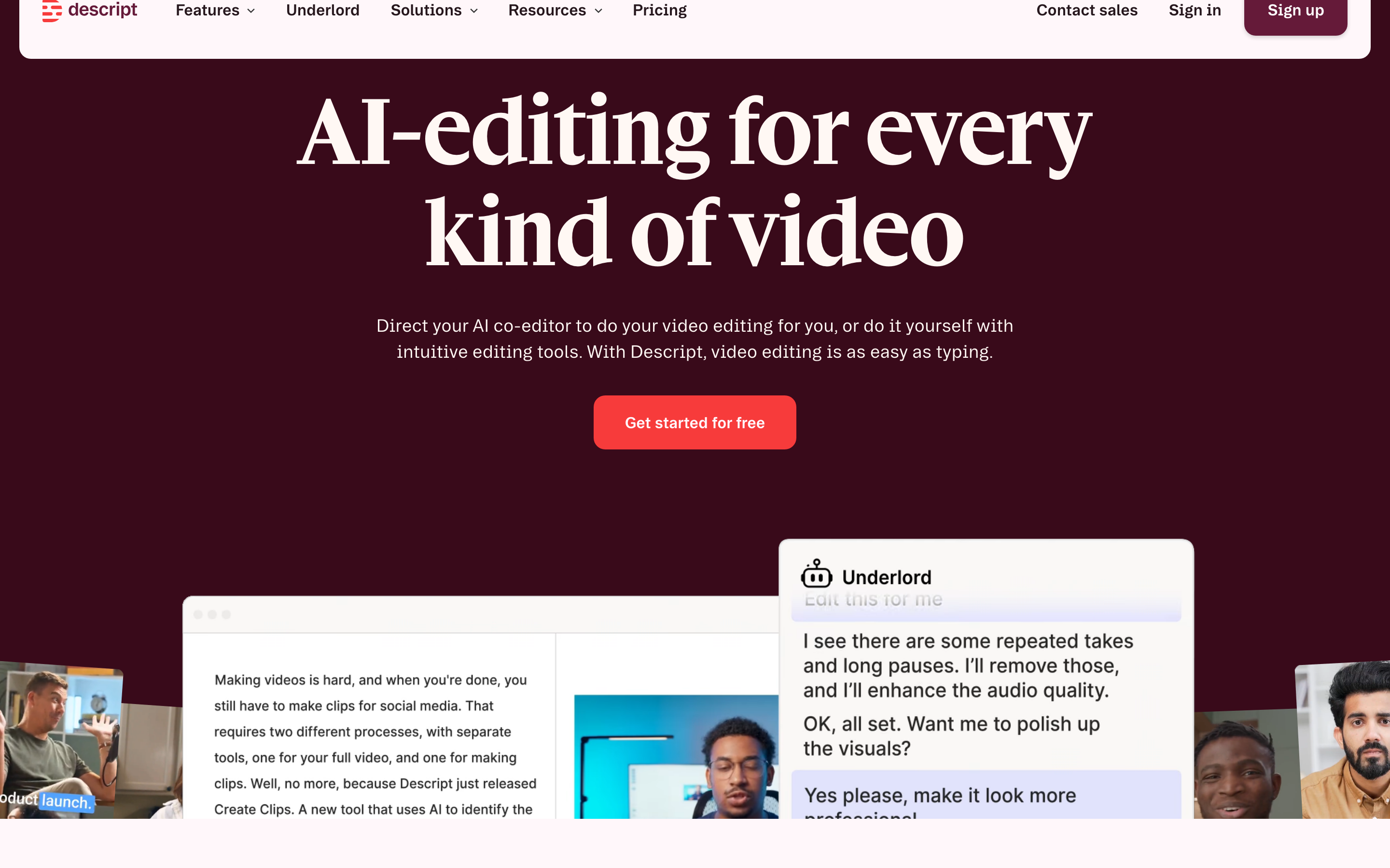 Descript transcript editor screenshot