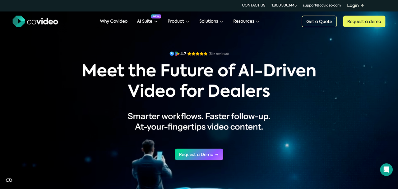 Covideo dealership video messaging homepage screenshot