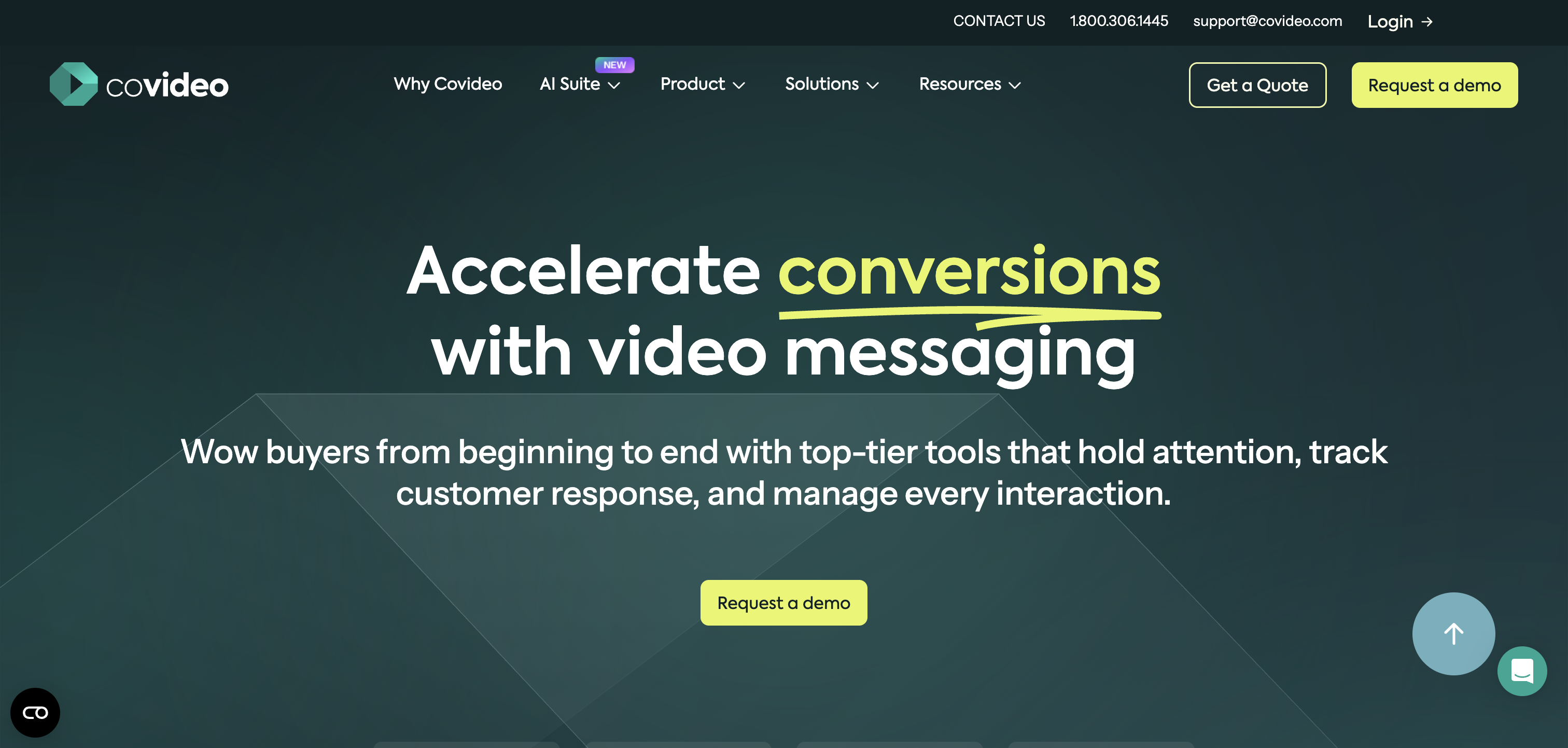 Covideo video messaging features page screenshot