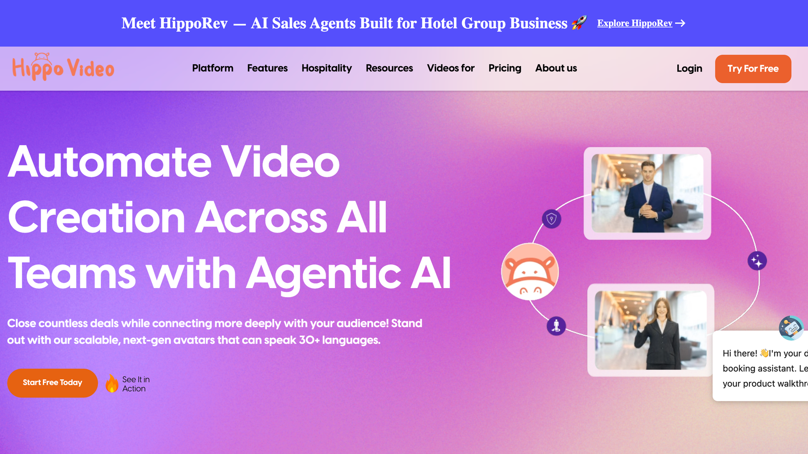 Hippo Video Agentic AI homepage screenshot