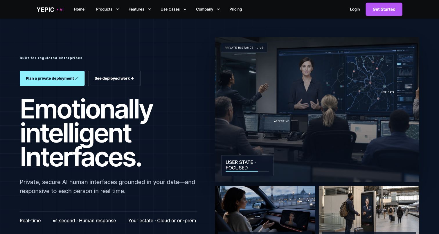 Yepic AI public website illustrating its product positioning