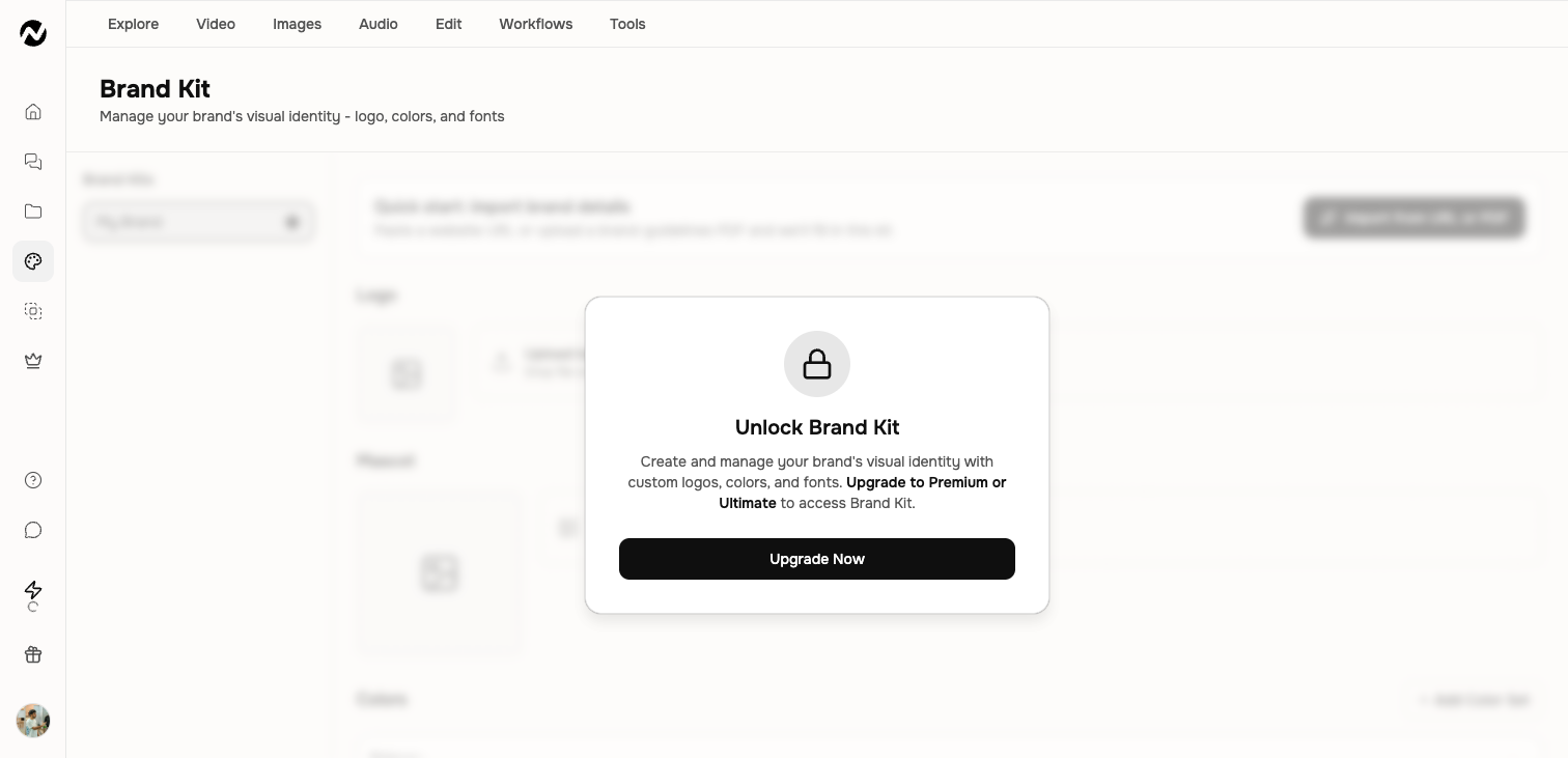 The Brand Kit page showing Premium or Ultimate access requirements