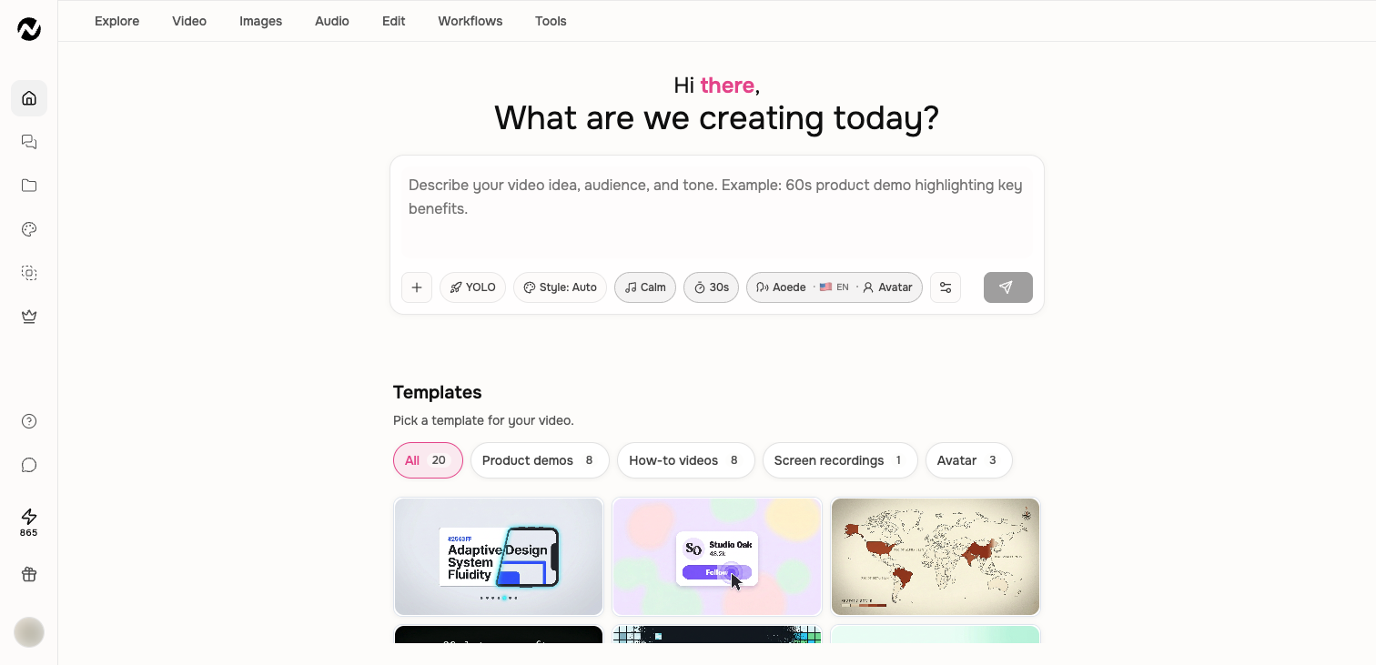 The current ngram Home prompt and video creation controls