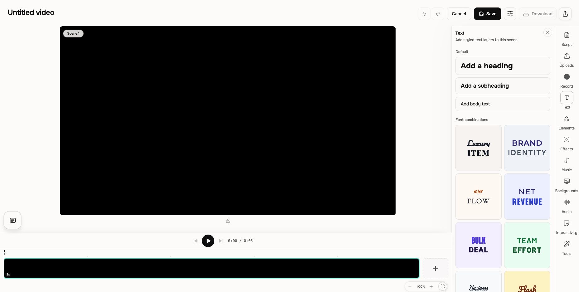 Text panel with heading, subheading, body text, and font combination choices