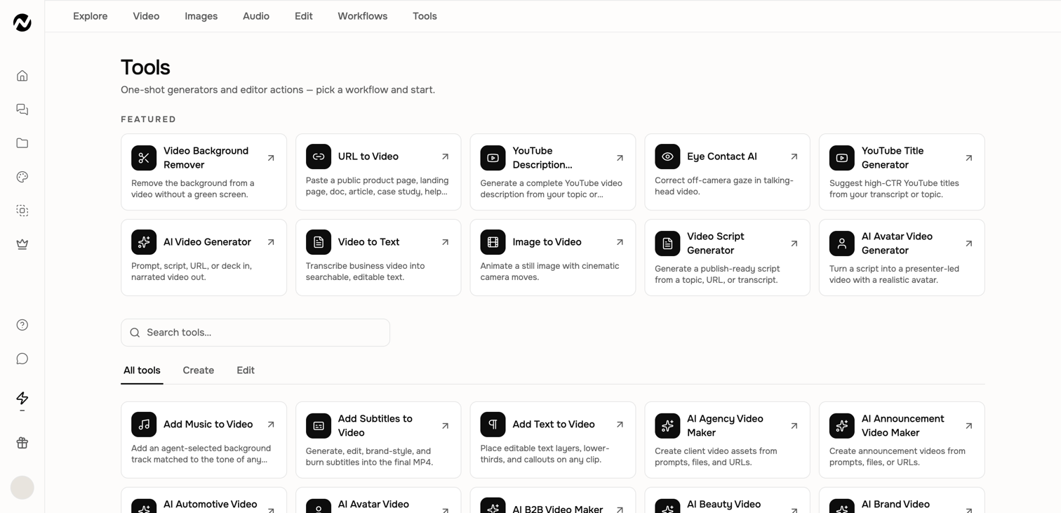 The Tools library where focused Create and Edit workflows can be searched