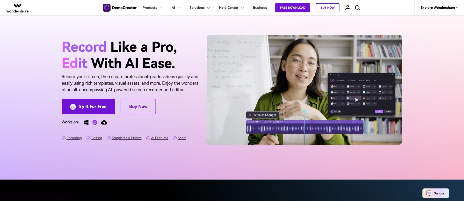 Wondershare DemoCreator landing page