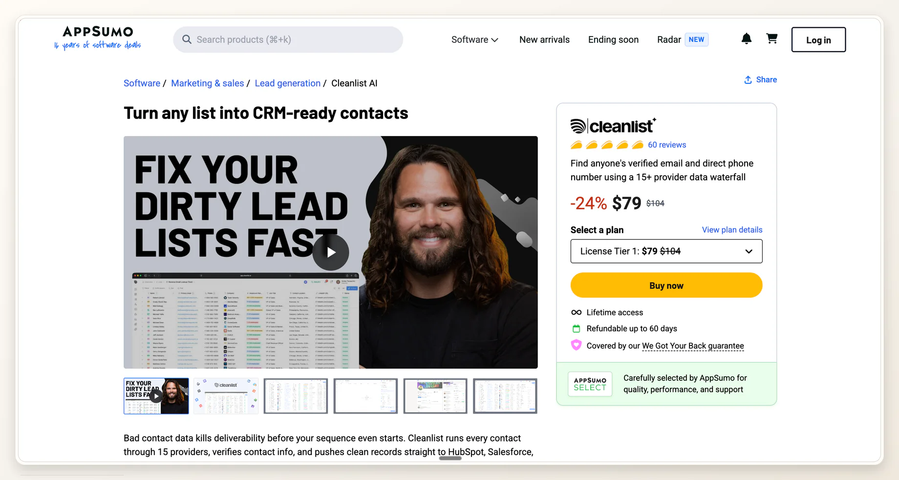 Current AppSumo deal-page source example showing product context, media, selected plan, price, discount, and offer terms that an AppSumo video reviewer must verify on the live page.