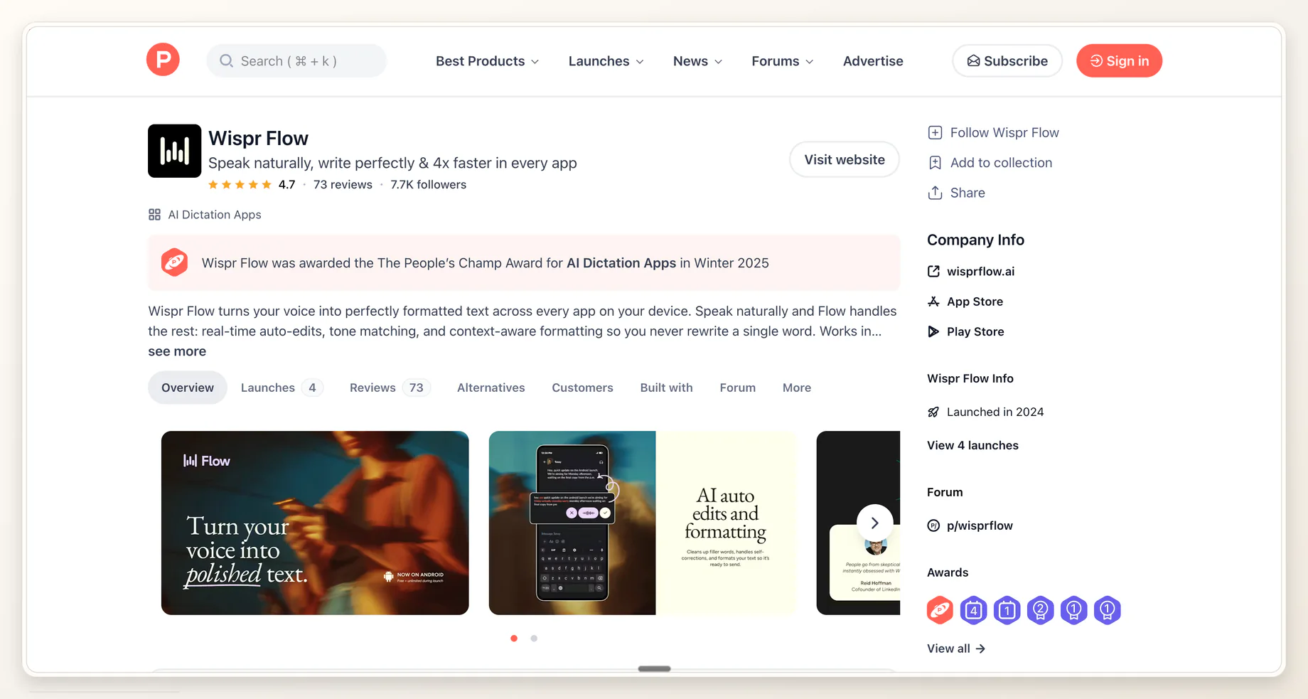 Current Product Hunt product page used as source evidence for a Product Hunt video walkthrough.