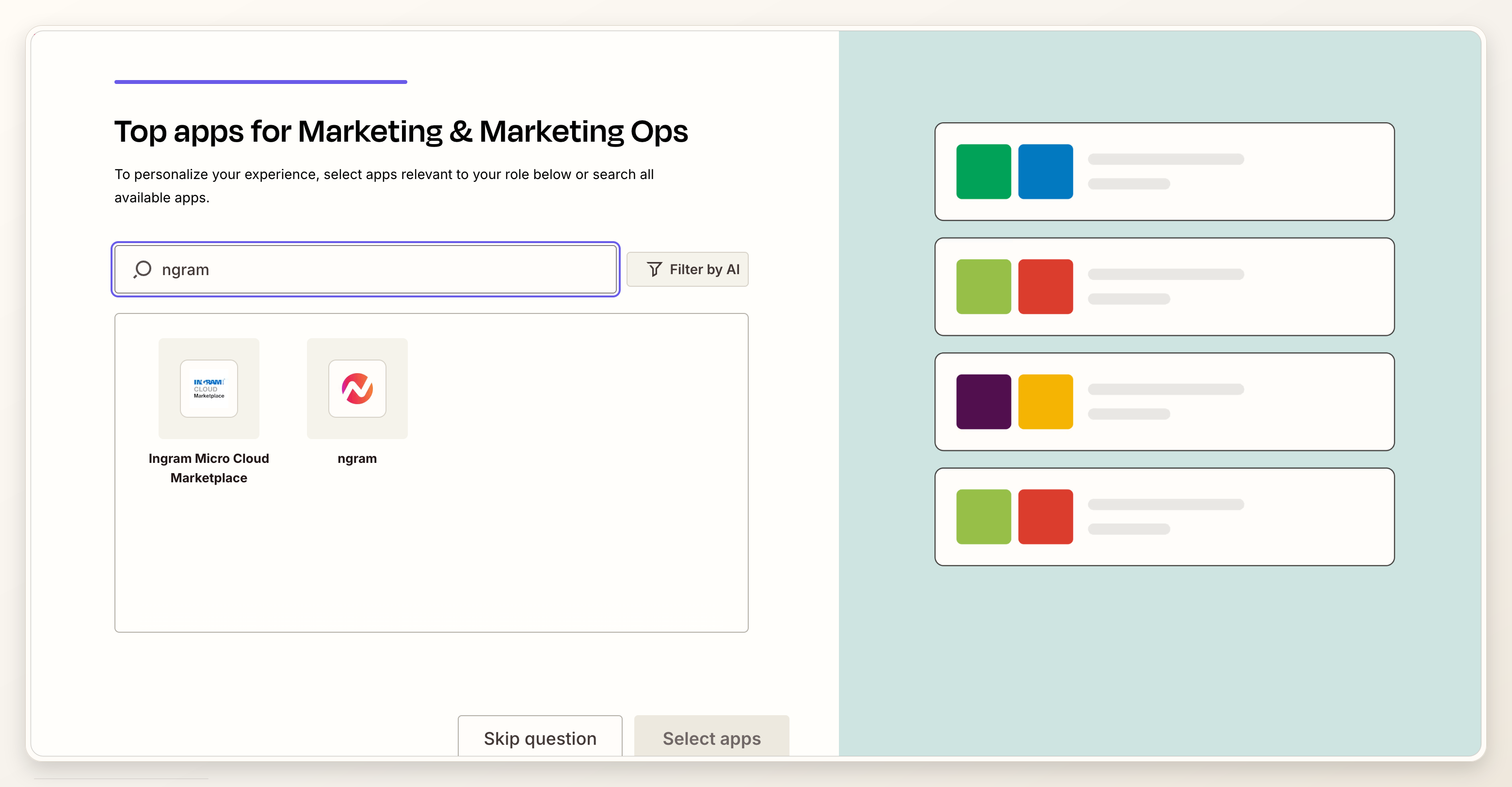 Zapier app selection screen showing ngram available for the automation workflow.