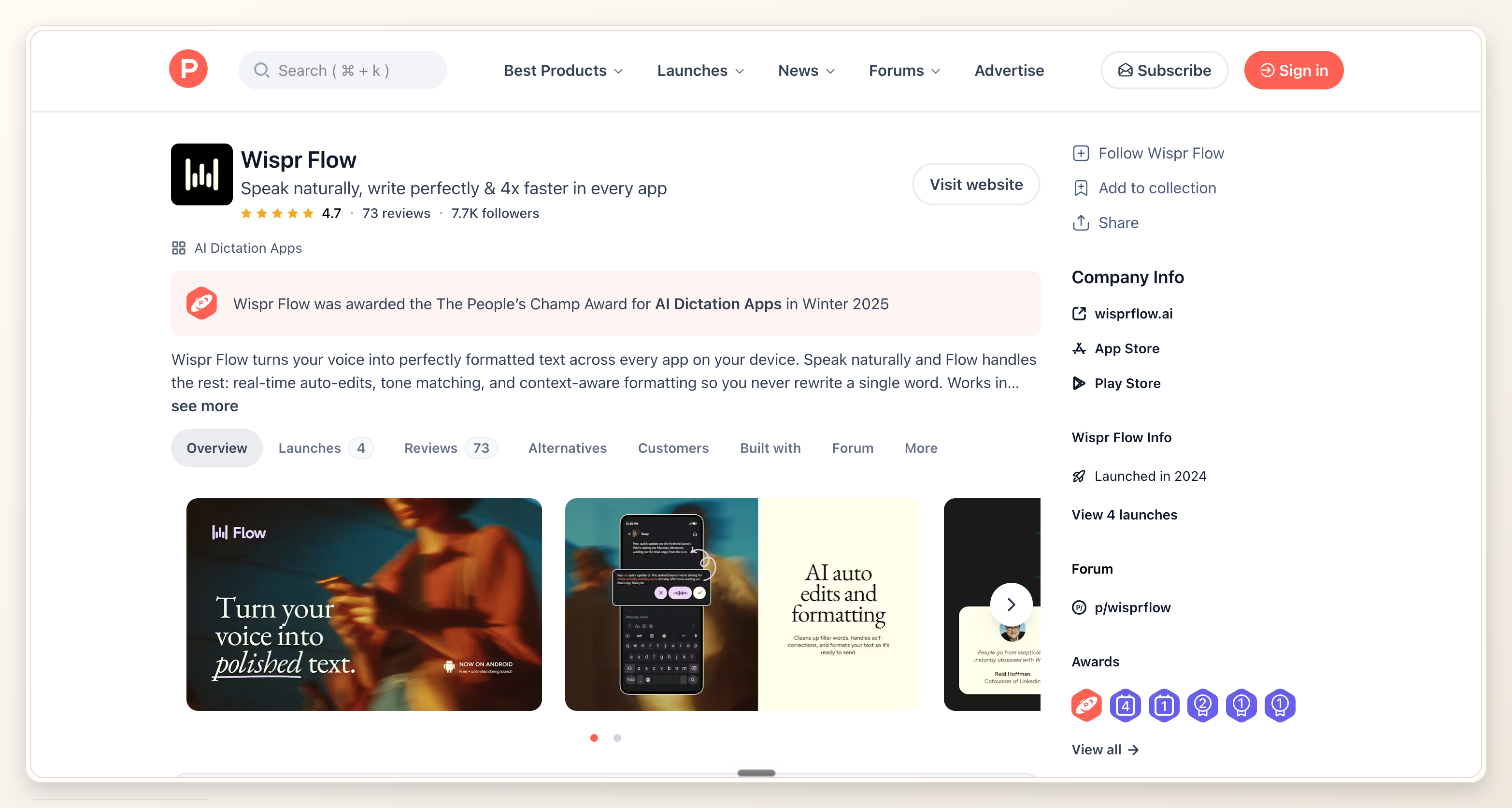 Product Hunt launch page showing the product name, tagline, and gallery area used as the source for the ngram video.