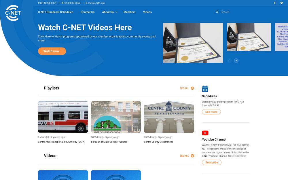 C-NET (Centre County's Government and Education Access Network) website preview