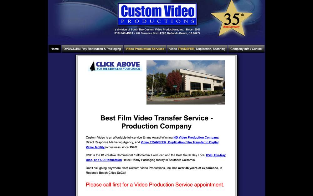 Custom Video Productions website preview
