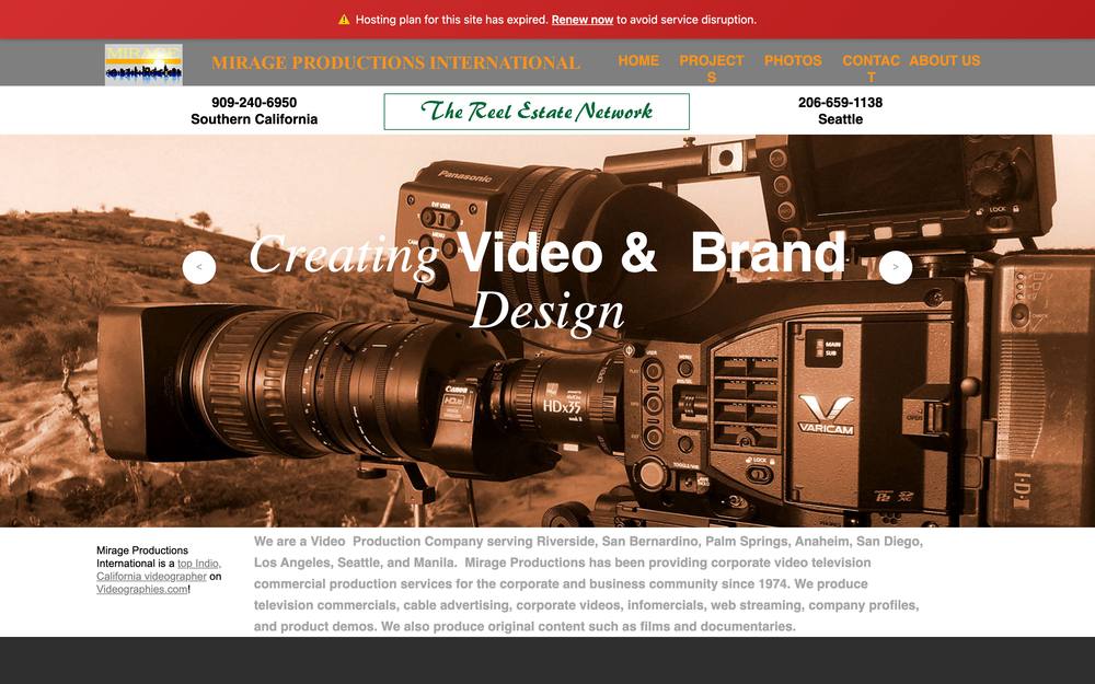 Mirage Productions International website preview