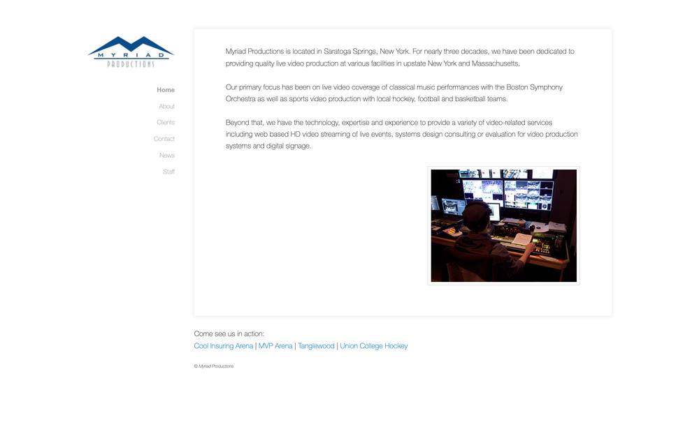 Myriad Productions website preview