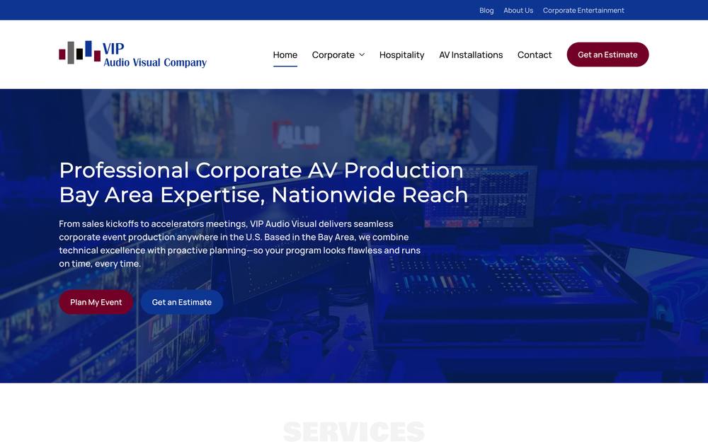 VIP Audio Visual Company website preview